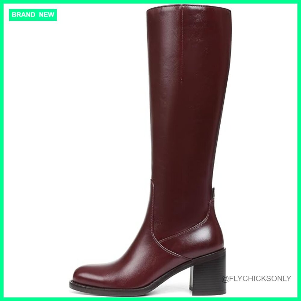 Knee High Boots With Chunky Heel Side Zipper Round Toe Fashion
